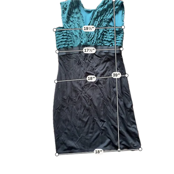 Womens Sleeveless Ruffle V-Neck Empire Waist Cocktail Dress Teal Black - Image 3
