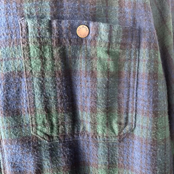 LL Bean Sherpa Lined Plaid Flannel Shacket Blue Green Shirt Men’s SZ XL Fleece - Image 3