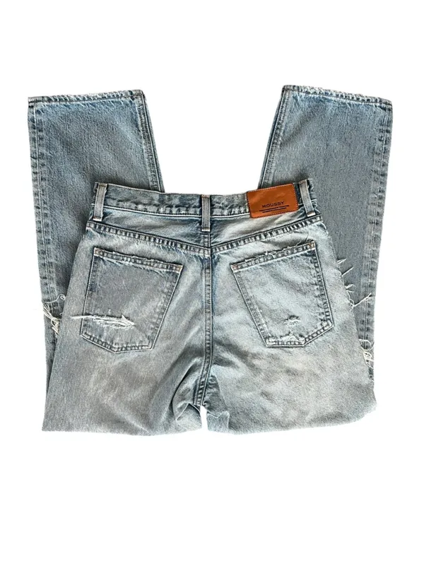 Moussy Women’s High Waisted Straight Leg Distressed Light Wash Jeans Size 26 - Image 7