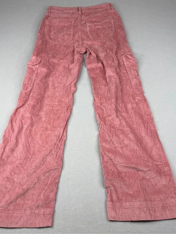 American Eagle Pink Corduroy Cargo Pants Womens 0 Super High Rise Baggy Wide Leg - Image 4