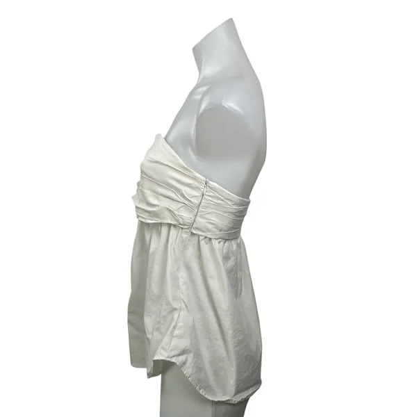 Zara Women's White Strapless Tube Bandeau Button Up Peplum Blouse Top Size M - Image 2