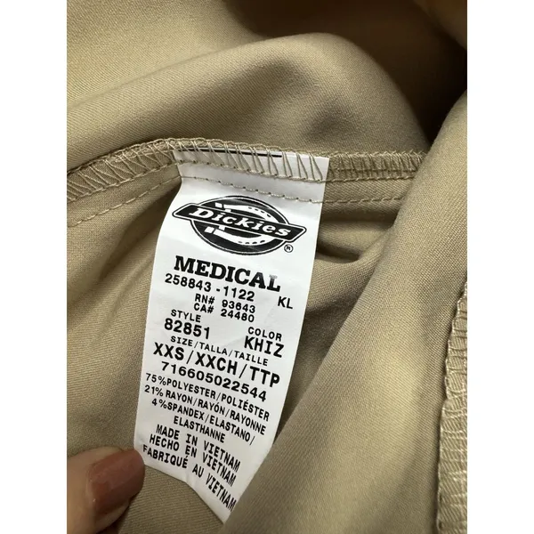 Dickies Xtreme Stretch V-Neck Scrub Top Dark Khaki‎ Stretch XXS Pockets Medical - Image 8