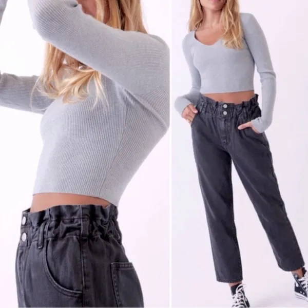 Pacsun Paperbag Straight Leg Mom‎ jeans dark black wash size 23 - Image 2