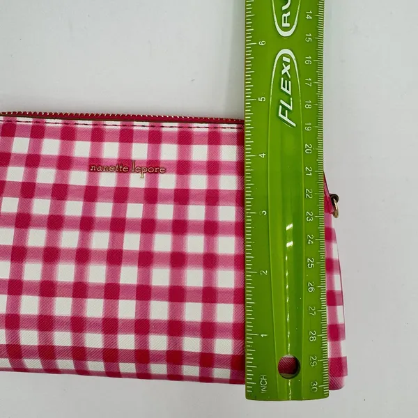 Nanette Lepore Purse Pink Plaid Baguette Bright Small No Shoulder Strap Preppy - Image 8