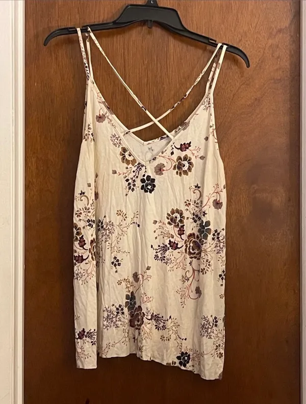 American Eagle Outfitters Cream Floral Cross-Back Camisole - Image 2