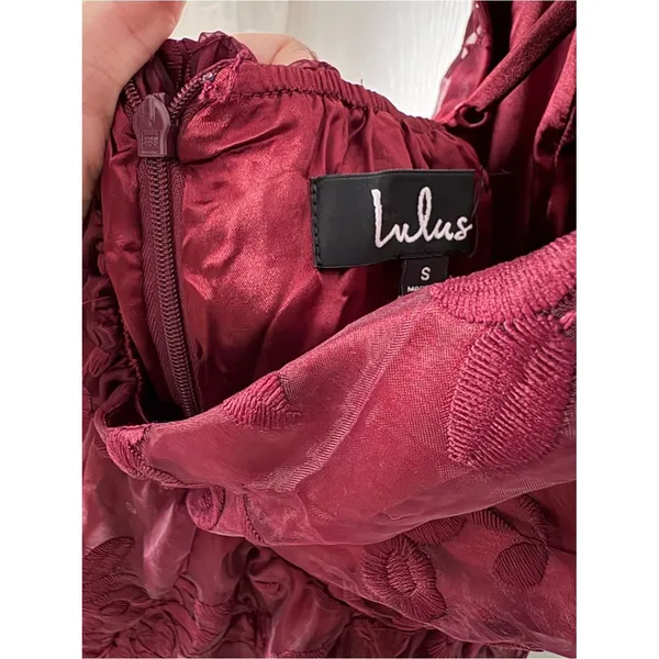 New Lulus Always With You Burgundy Floral Embroidered Organza Maxi Dress sz S - Image 7