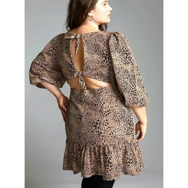 Anthropologie Maeve Animal Print Knit Cut-Out Mini Dress Leopard Tiered Size 14‎ - Image 5