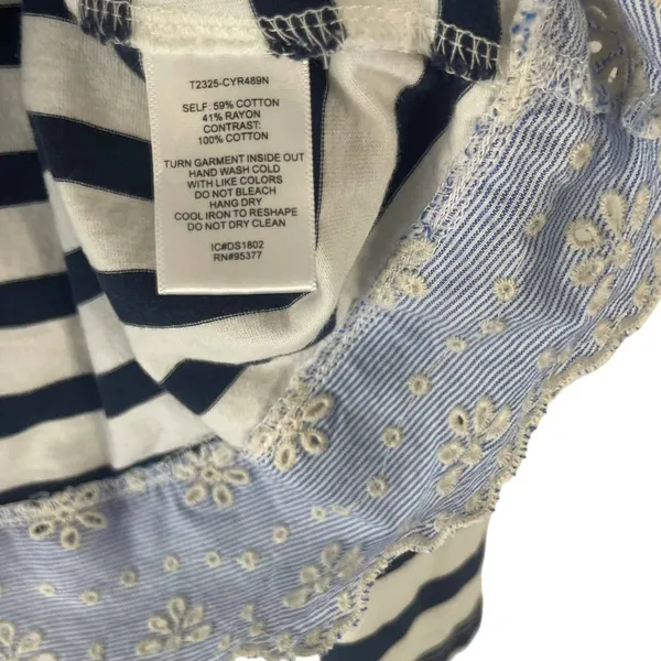 Sanctuary Women's Size Small Striped Navy Cottage Long Sleeve Lace Hem‎ Top - Image 5