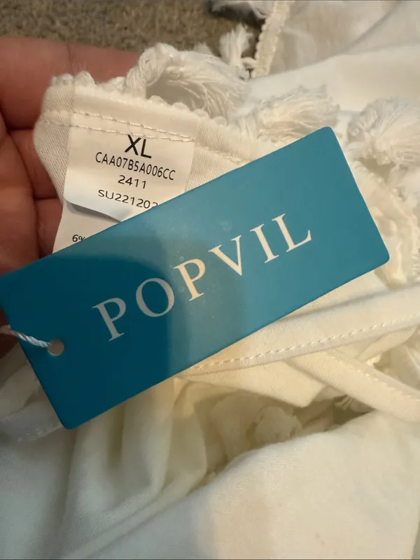 Popvil Cupshe White Tassel Trim Wrap Low Back Cover Up Maxi Dress Size XL - Image 4