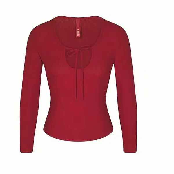 SKIMS Tie Front Long Sleeve Rib Stretch Modal Pajama Top - Image 3