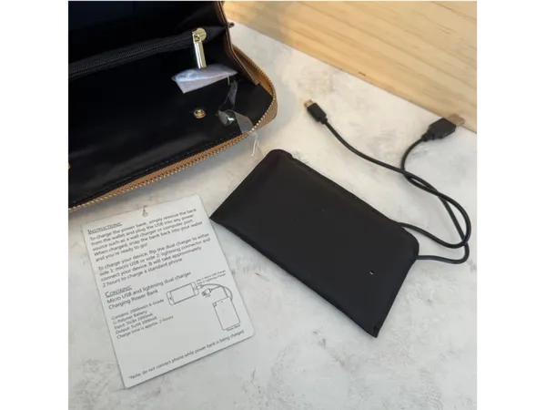 Women's Metallic Bronze Wristlet Wallet with Power Bank & USB Charger - Image 3