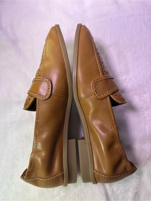 Clarks Women's Perforated Leather Penny Loafers in Tan - Image 7