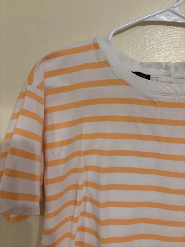 Talbots Petite MP Pima Cotton Orange White Striped Tee Top - Image 6