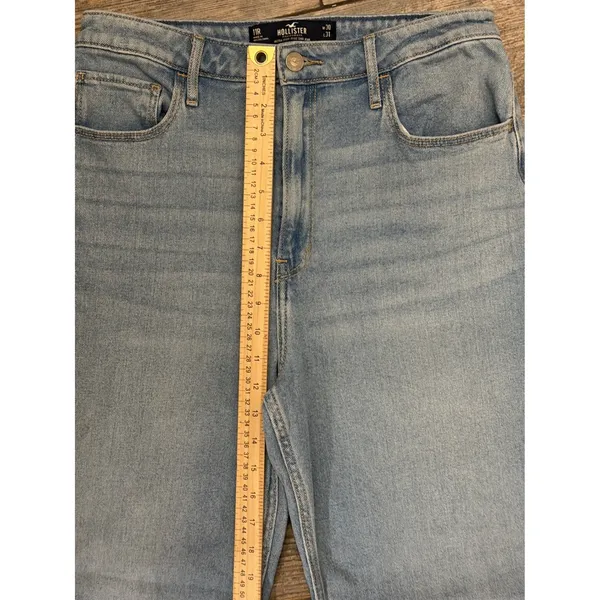 Hollister Ultra High-Rise‎ Dad Jeans Light Wash Stretch Split Hem Size 11 30x31 - Image 6