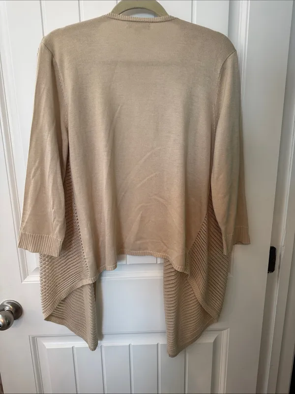 New York & Company Open-Front Draped Cardigan in Light Beige - Image 2