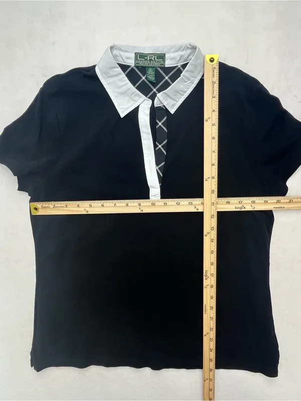 Lauren Active Ralph Lauren Womens Black White Rugby Polo Shirt w/Crest Logo XL - Image 9