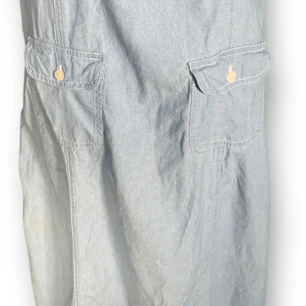 Vintage Light Wash‎ Cotton Midi Dress Sleeveless Pinafore Blue Medium Modest - Image 6