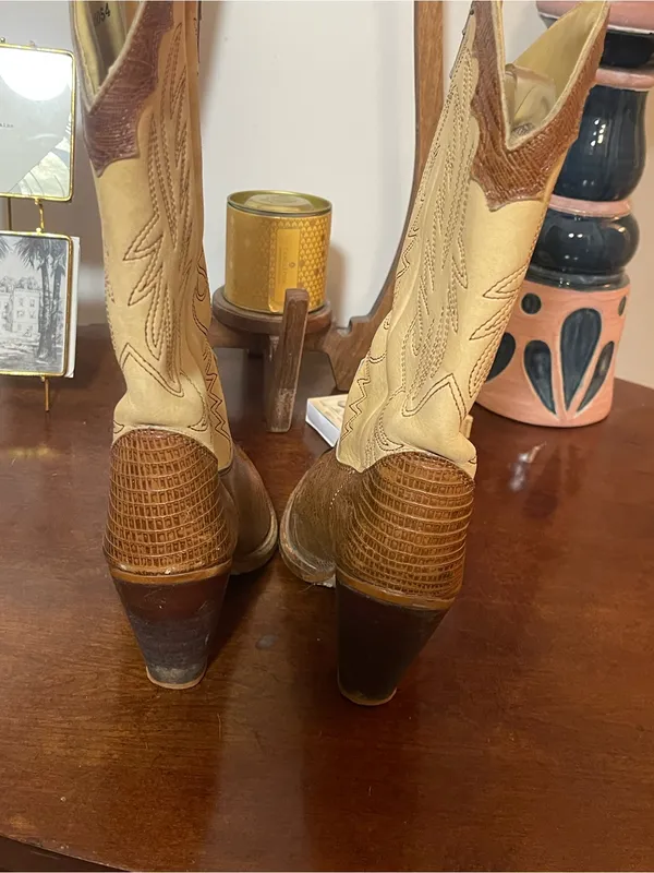 Vintage Zodiac Women’s Brown & Cream Western Cowboy Boots w/ Heel 👢🤠 - Image 3