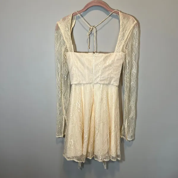 Oh Polly Ivory Lace Corset Mini Dress Long Sleeve Ruffle Skirt 6729 US 2 NWT - Image 9