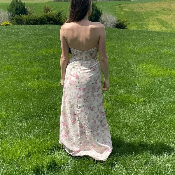 Christina Wu Strapless Summer Floral Bridesmaid Prom Maxi Gown 4 - Image 3
