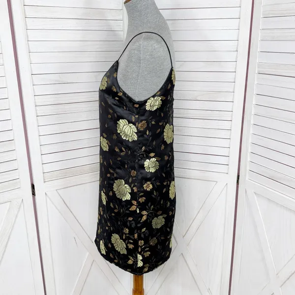 Forever‎ 21 Floral Satin Jacquard Mini Slip Dress Black Gold Medium - Image 3