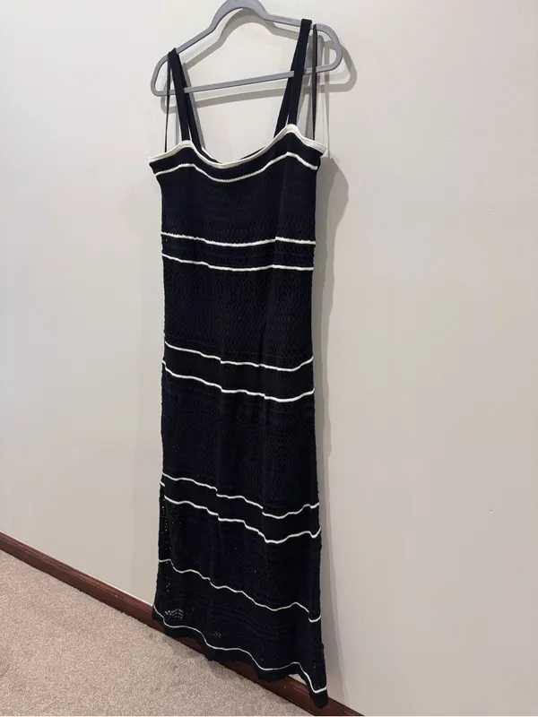 New! Abercrombie & Fitch Sz XL Black and White Crochet Knit Maxi Dress - Image 3