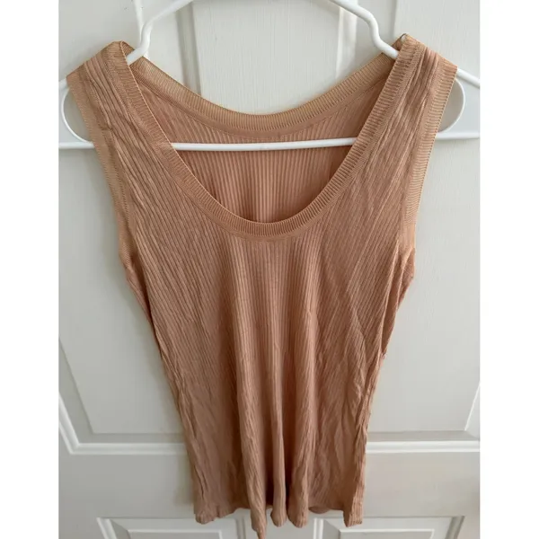 T by‎ Alexander Wang Ribbed Tank Top Nude Peach Viscose Scoop Neck Small - Image 2