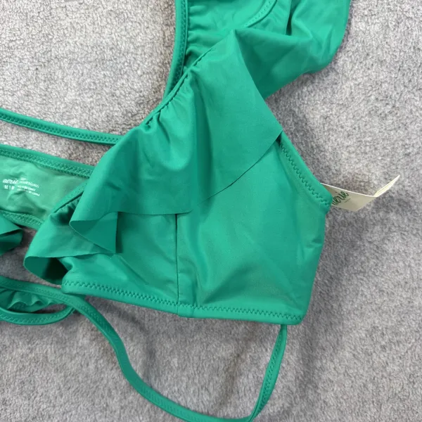 Aerie Scoop Ruffle Triangle Swim Top Women's Medium Green Tie Back Bikini NEW - Image 3