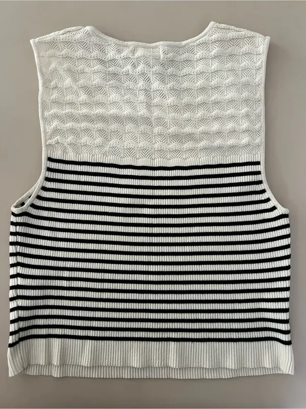 Anthropologie Striped Knit Tank Top in White and Black - Image 3