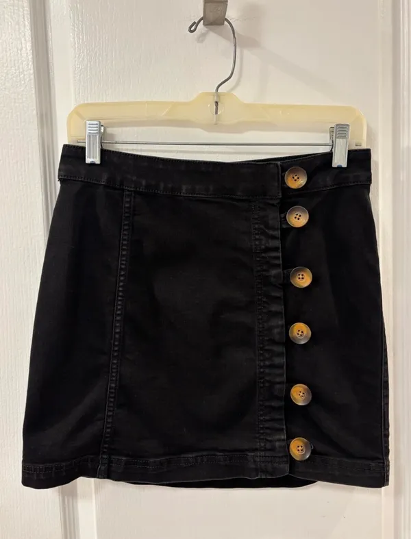Free People High Waisted Button-Front A-Line Black Mini Skirt 4 - Image 2