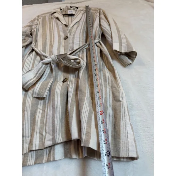 Gap Linen Blend Striped Shirt Dress Womens Small Tan White Long Sleeve Belted - Image 3