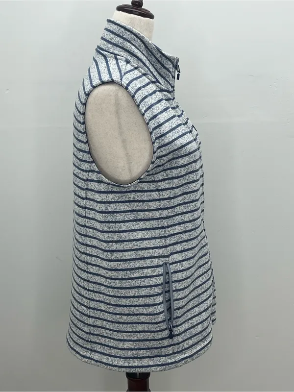 Vineyard Vines Womens Blue White Striped Full Zip Mock Neck Fleece Vest Medium - Image 6