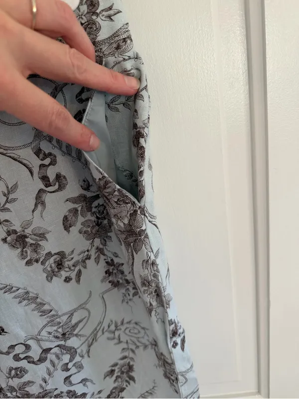 Etcetera Size 2 Blue Brown Toile Bird Floral 100% Linen Straight y2k Pants - Image 3
