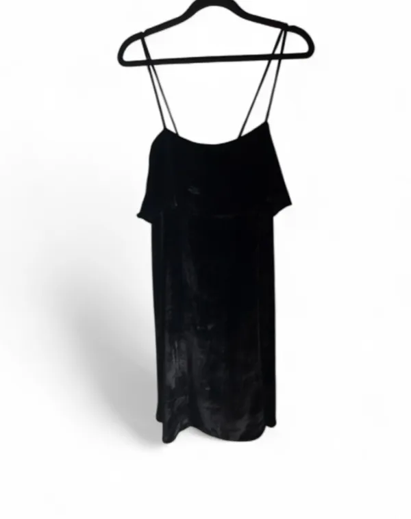 Madewell Black Velvet Ruffle-Trim Spaghetti-Strap Mini Dress - Image 6