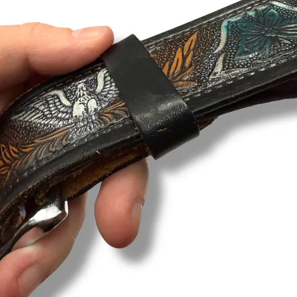 Vintage Tooled Leather Eagle Belt Full Grain Cowhide Western‎ Multi Color 5520 - Image 9