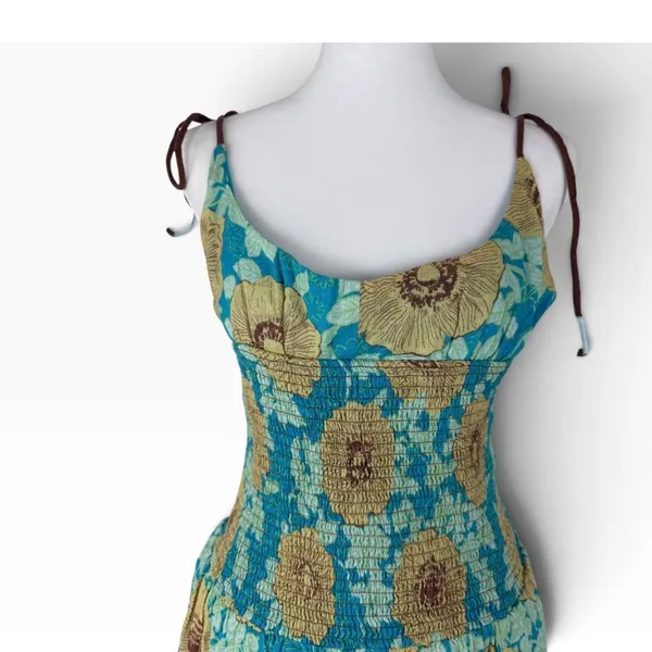 Free People Green Floral Tiered Midi Dress - 100% Cotton Made in India XL - Image 4