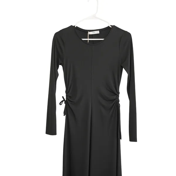 Mango MNG Black Long Sleeve Ruched Side Midi Dress‎ Womens Size XS NEW Chic Goth - Image 2