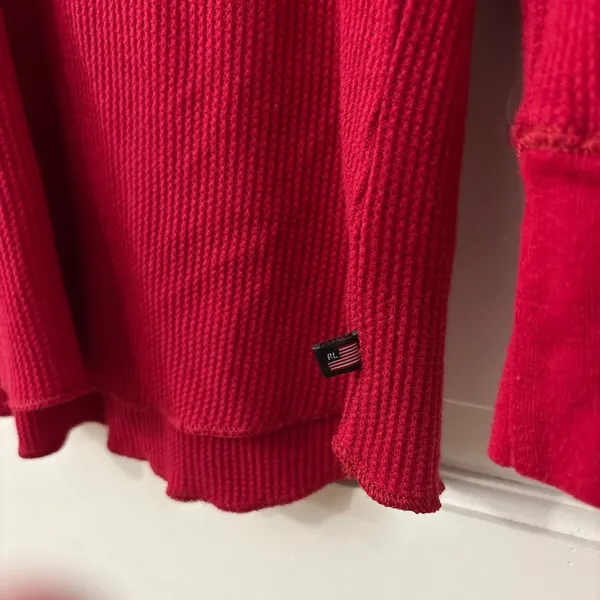 Polo Jeans Co Ralph Lauren Waffle Thermal Henley Top Womens L Preppy Layers Red - Image 6