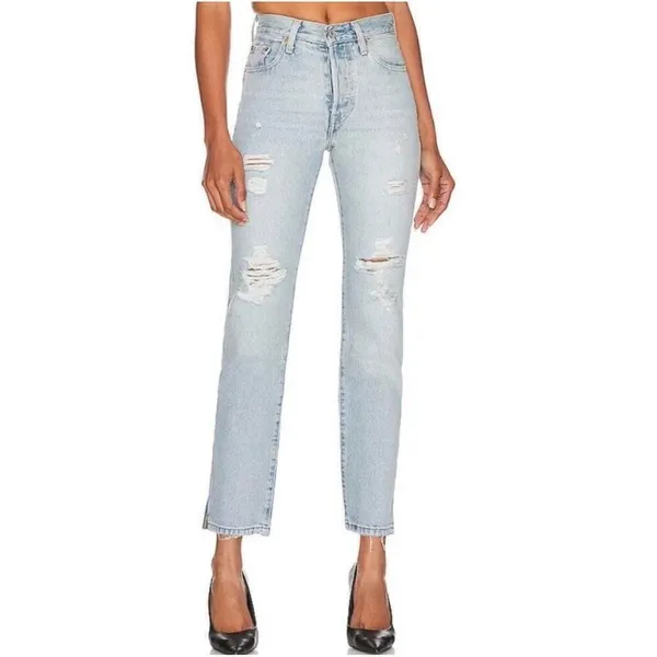 NEW Levi’s 501 Original button fly denim Jeans size 32 light blue premium - Image 2