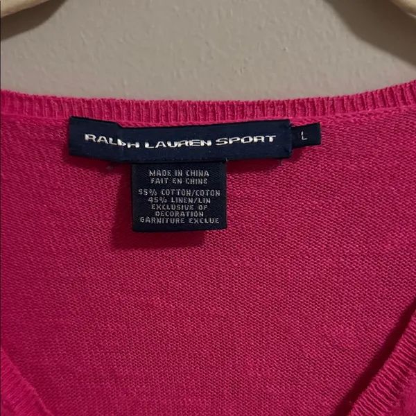 Ralph Lauren Sport Vibrant Pink Knit V Neck Sweater - Image 2