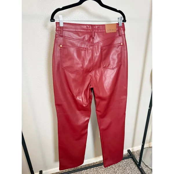 Judy‎ Blue Tummy Control Red Leather Straight Pant Size 5/27 - Image 6