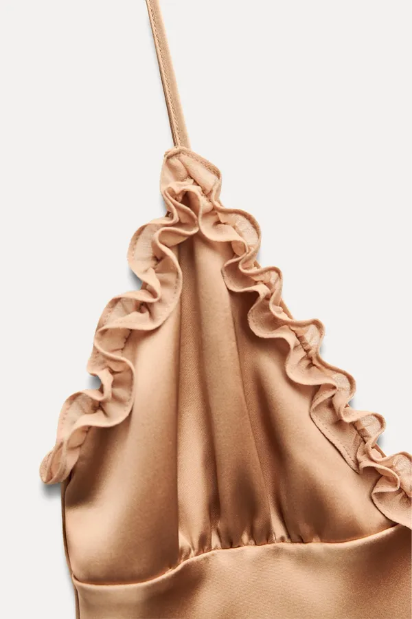 Zara maxi dress bodycon slip satin ruffle carmel evening wedding cocktail - Image 17
