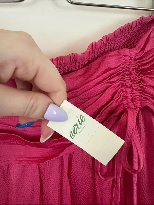 Aerie Hot Pink Satin Tie Waist Mini Skirt Size Large NWT - Image 4
