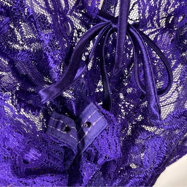 Vintage Victoria’s Secret Gold Label Medium Satin Lace Purple Lingerie Teddy - Image 4