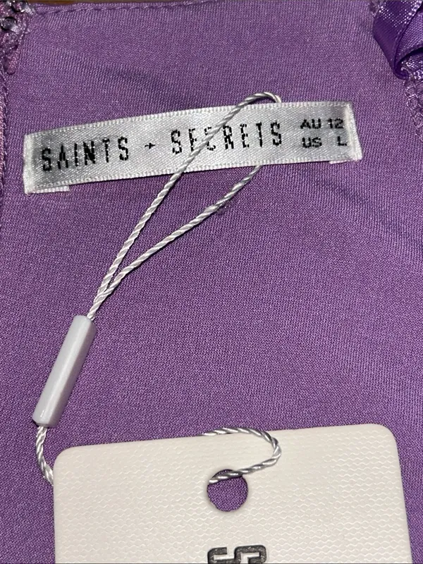 Saints + Secrets Purple Paradise Plunge Ruched Bodycon Mini Dress Large NWT - Image 6