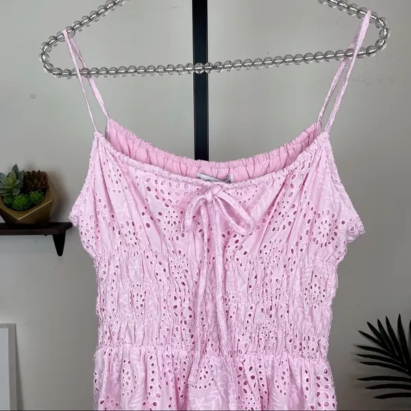 Charlie Holiday Anne Pink Eyelet Cotton Smocked Broderie Maxi Sundress - Image 9