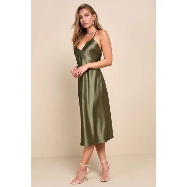 NWT Lulus Exquisitely Chic Olive Green Satin Backless Slip Midi Dress NYE Sz XXL - Image 9