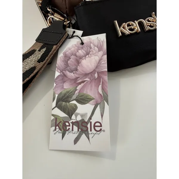 Kensie Multi‎ Pouch Wristlet Black Brown Nylon Purse Leopard Strap Keychain NEW - Image 2