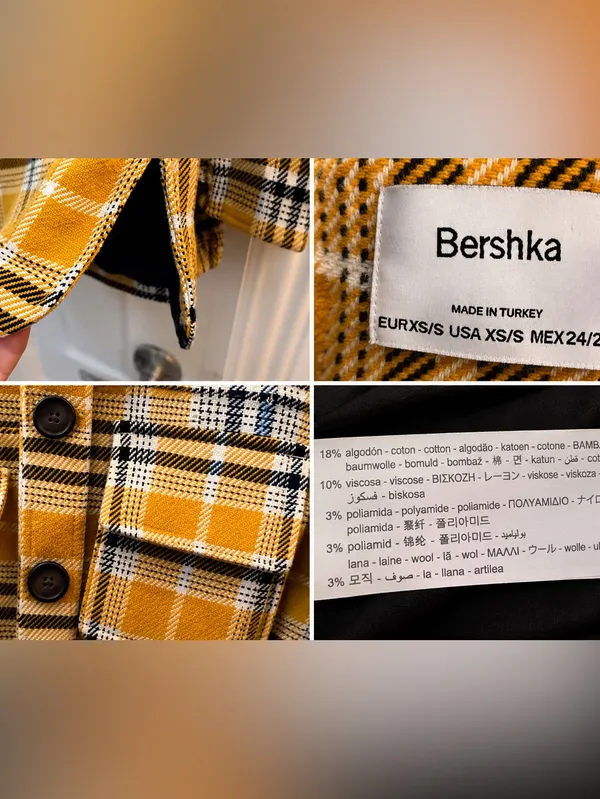 Bershka Mustard Plaid Oversized Overshirt Jacket XS/S - Image 5