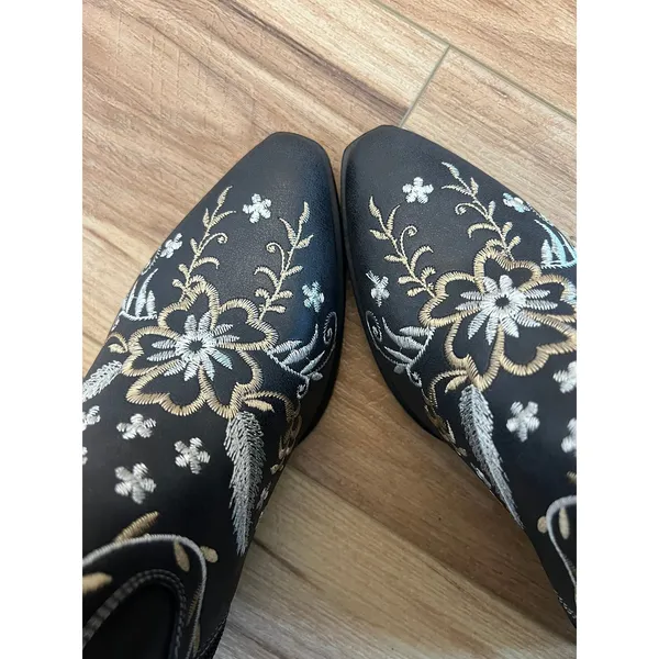 Anjou Femme Black Embroidered Western Cowboy Boots Floral Boho Wm 8.5/ Size 39 - Image 8